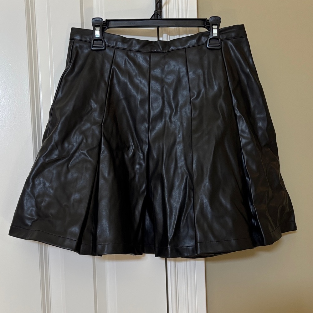 Black Faux Leather Pleated Skirt